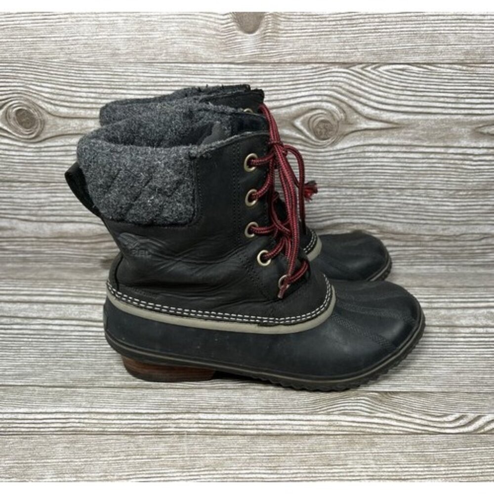 SOREL Slimpack II Lace Up Mid Duck Boots Women's size 10.5 Black Quilted